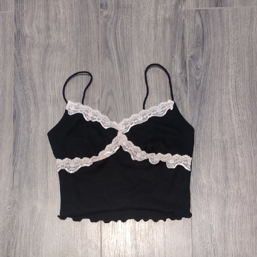 Black Lace Trim Cami Top
